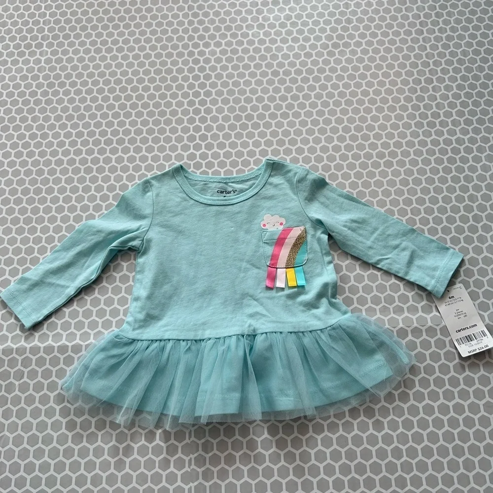 NWT Carter's Aqua Tulle Tutu Top with Gray Rainbow Leggings Size 6M